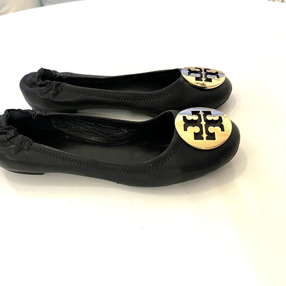 Tory Burch Ballet Flat Black with Gold Logo - size 7 - Picture 4 of 4